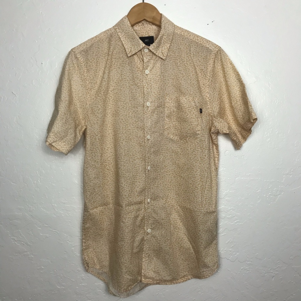Obey Men’s Button Down Yellow Spotted Shirt Size S